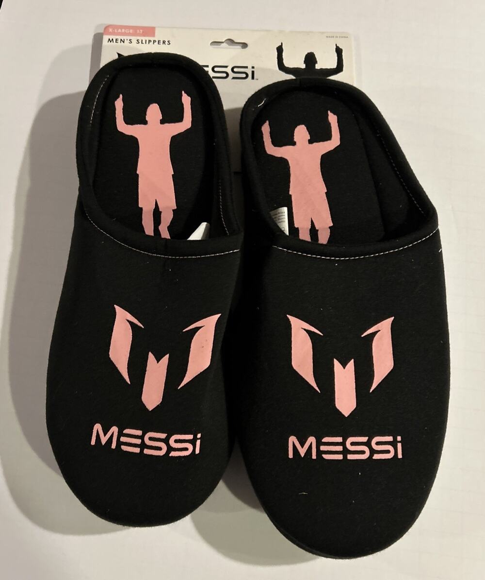 Lionel Messi Men's Size XL 13 Slippers Scuffs Slides Black And Pink NEW W TAGS